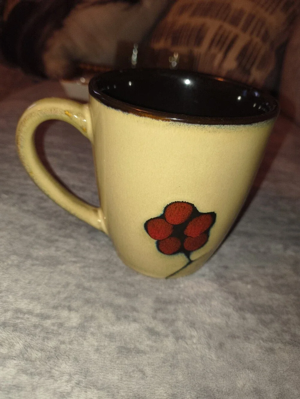 Yellow Ceramic Mug with Red Flower Design